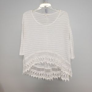 Painted Threads Sheer Striped Crochet Trim 3/4 Sleeve Top Size Small